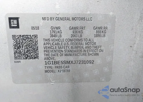2018 Chevrolet Cruze Lt Auto from USA, damaged, VIN 1G1BE5SMXJ7231092